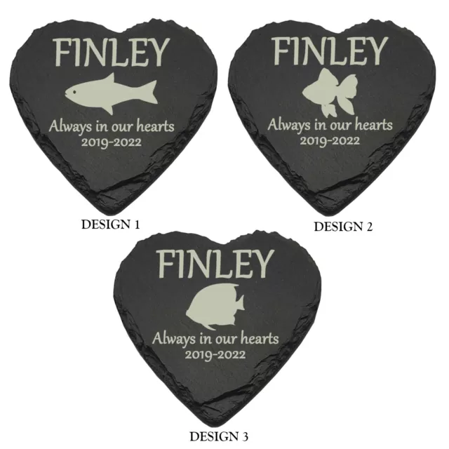 Personalised Engraved Pet FISH Memorial Heart Slate Plaque Grave Marker