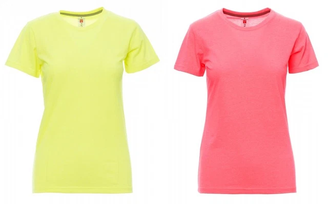 PAYPER SUNSET LADY FLUO T-Shirt Maglia Donna Manica Corta Giallo Fuxia Sfiancata