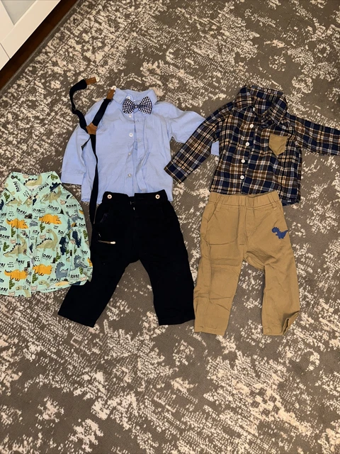 Set camicia bebè bambino 9-12 mesi smart outfit set cravatta matrimonio bretelle blu