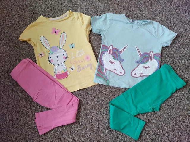 Girls Outfits Bundle F&F/Primark Tops And Mini Club Leggings 5-6 Years