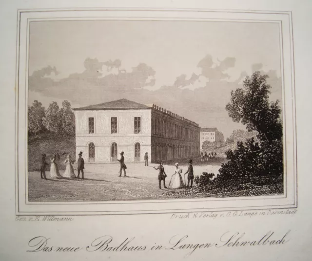 Bad Schwalbach Langenschwalbach Badehaus Taunus Hessen seltener  Stahlstich 1844