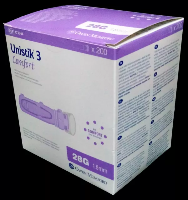 200x Unistik 3 COMFORT Purple Lancets Blood Glucose Finger Pricker DIABETES CE 2