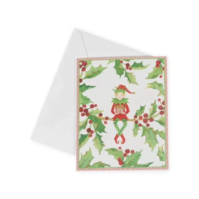 Caspari Jingle Elf MINI Boxed Christmas Cards, 16 Cards & 16 Envelopes