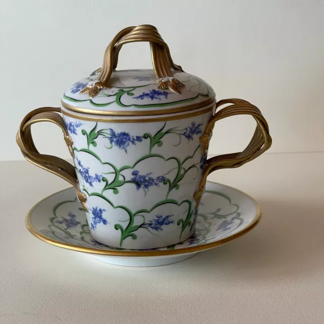 Amazing large vintage Sevres porcelain cup with lid and plate.