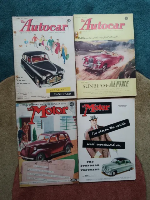 4 Vintage Motoring Magazines 2 "Motor" 1939 & 1953 = 2 "Autocar" 1949 & 1953.