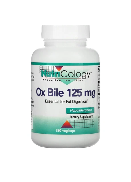Nutricology Ox Bile 125mg 180 Vegetable  Caps Fat Digestion