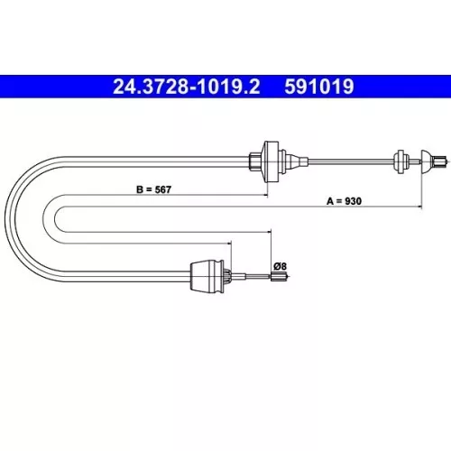 Seilzug, Kupplungsbetätigung ATE 24.3728-1019.2 für RENAULT