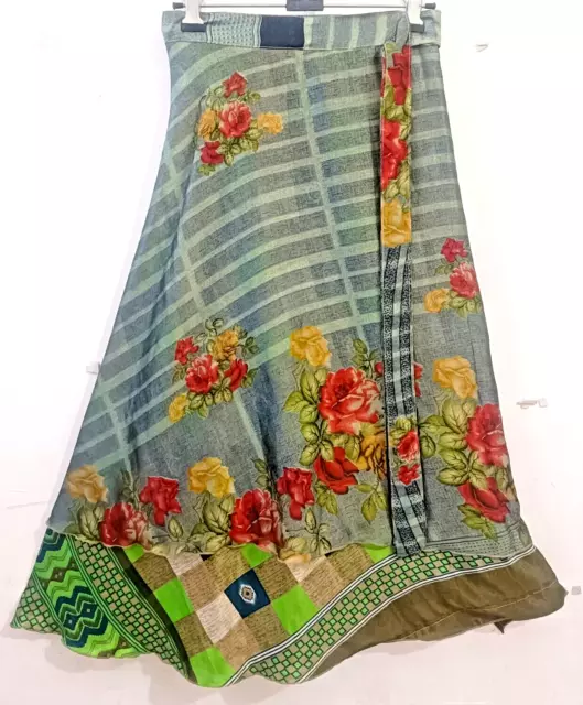 Indian Wrap XL Donna Sari Gonna avvolgente in seta Maxi stampa floreale...