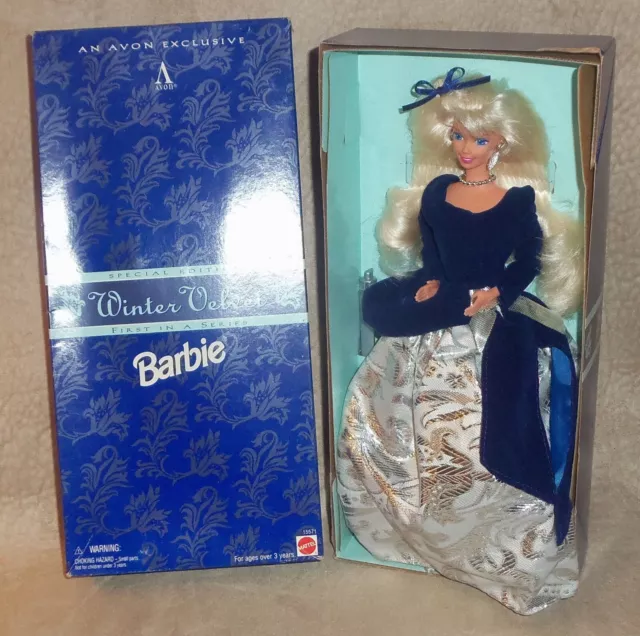 New w Box 1995 AVON EXCLUSIVE Mattel WINTER VELVET Blue Silver BARBIE DOLL 15571 2