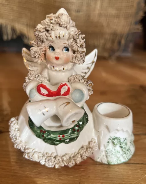Vintage Napco? Lefton? Christmas Angel Girl Figurine Candle Holder Japan 1950’s