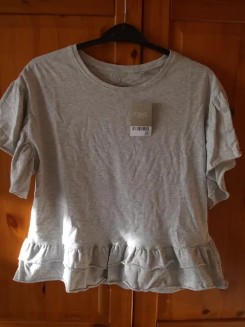 Next Girls Grey Ruffle Hem Short Sleeve T-Shirt Size 12yrs BRAND NEW/TAGS rrp £9