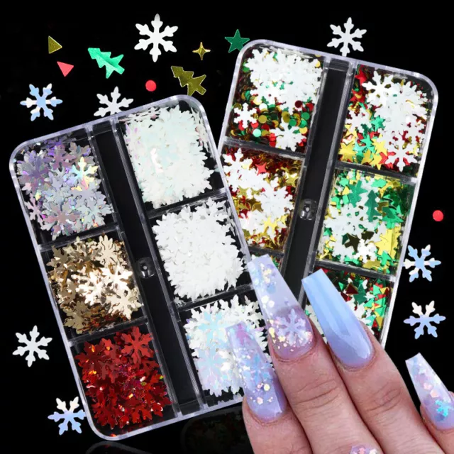 Lentejuelas con brillo en uñas láser holográfico copo de nieve escamas arte en uñas decoración 3D