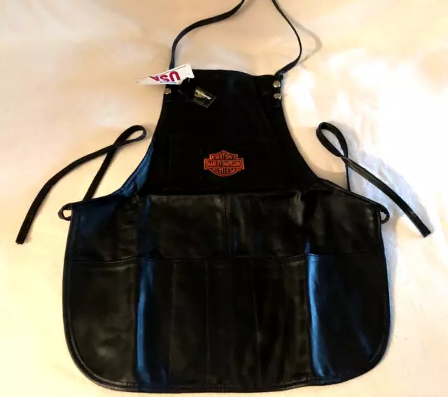 Vintage Harley Davidson Black Leather Bib Apron-New Old Stock-90's