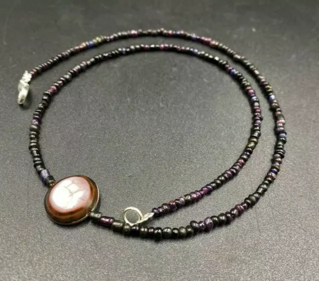 Dzi Old Antique Jewelry Roman Glass Indo Tibetan Magic Eye Agate Beads Necklace