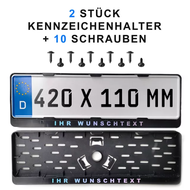 2 STÜCK KENNZEICHENHALTER Blau Text farbig Wunschbeschriftung 520 x 110 mm  EUR 16,99 - PicClick DE