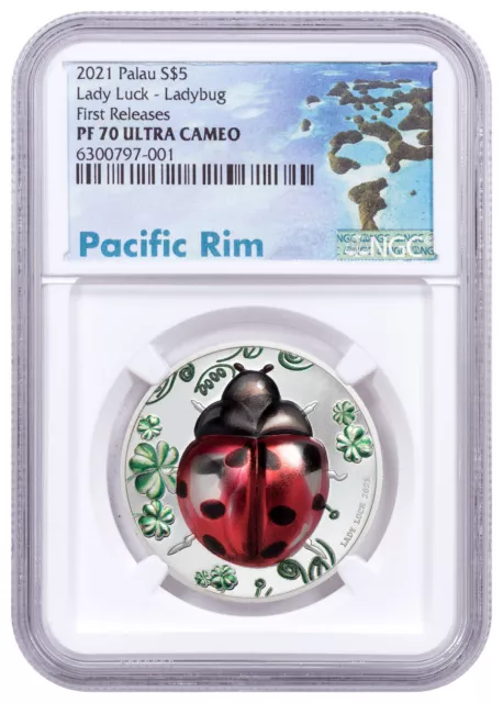 2021 Palau Lady Luck UHR 1 oz Silver Colorized Proof $5 Coin NGC PF70 UC FR