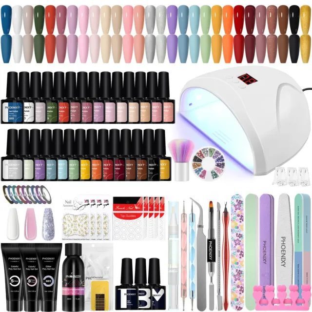 28Colors Gel Nail Polish Set With 36W UV Lamp Poly Nail Gel Manicure Starter Kit