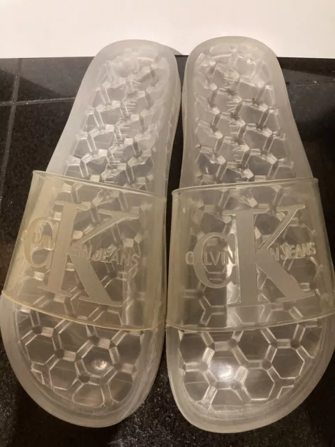 CALVIN KLEIN JEANS Clear Plastic Sliders Sandals shoes size 8