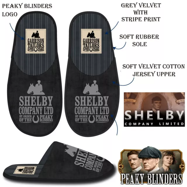 Mens Peaky Blinders Shelby Novelty Slippers Mule Warm Comfort Fleece Winter Size