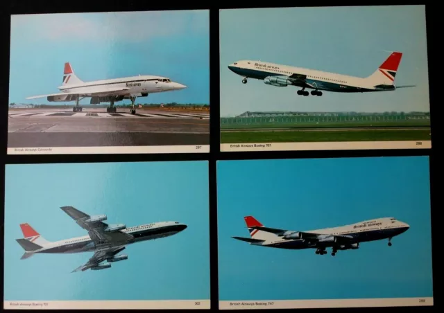 3780 4x Cartes Postales Boeing 747 707 Concorde Avions British Airways Airlines