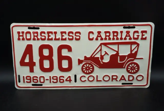 1960 - 1964 Colorado HORSELESS CARRIAGE Antique Auto License Plate # 486