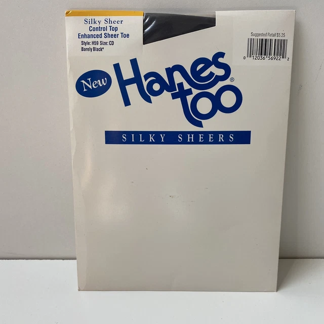 VINTAGE HANES TOO SILKY SHEERS Pantyhose Control Top Barely Black Size