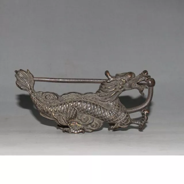 Chinese Old Style Brass Carved Dragon Figure Lock with Key Collectibles