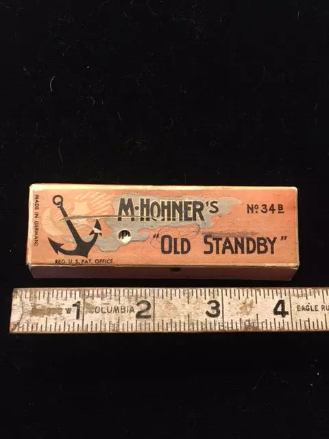 Vintage M. Hohner Old Standby No. 34B Harmonica Key of C Made in Germany BOX