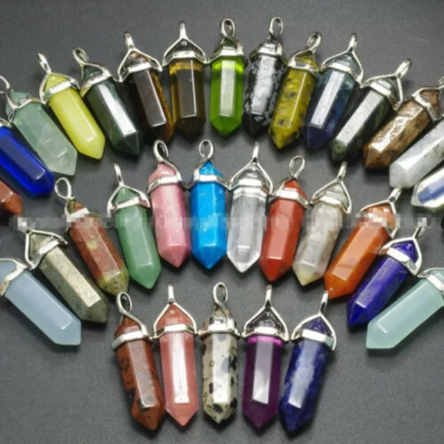 Natural Gemstone Quartz Crystal Hexagonal Point Reiki Chakra Pendant Necklaces