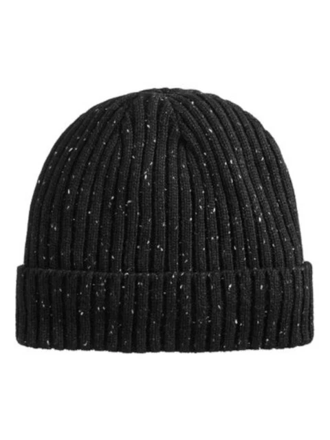 KENNETH COLE Mens Black Speckled Fitted Donegal Winter Beanie Hat Cap