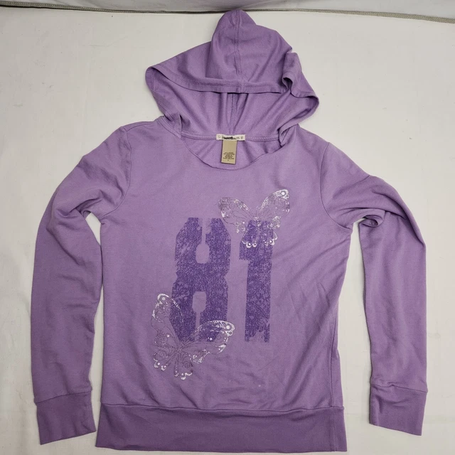 RuffHewn Purple Butterflies Lightweight Kid's Hoodie Size L
