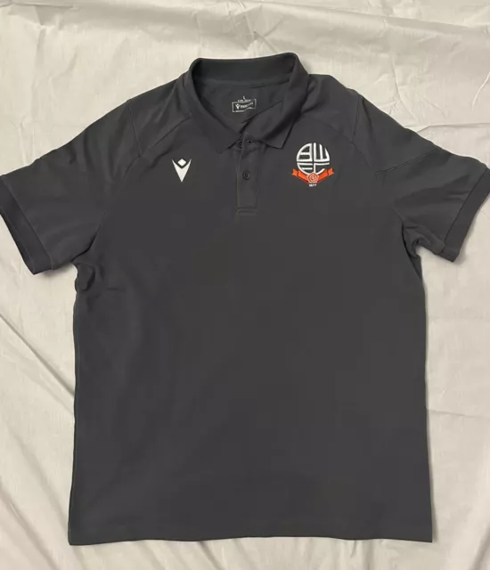 Bolton Wanderers BWFC 2023/24 Grey Macron Player Travel Training Polo Shirt L