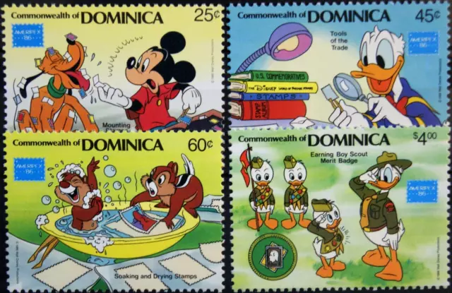 DOMINICA 1986 968-71 Disney Cartoons AMERIPEX 86 Donald Duck Micky Pluto MNH