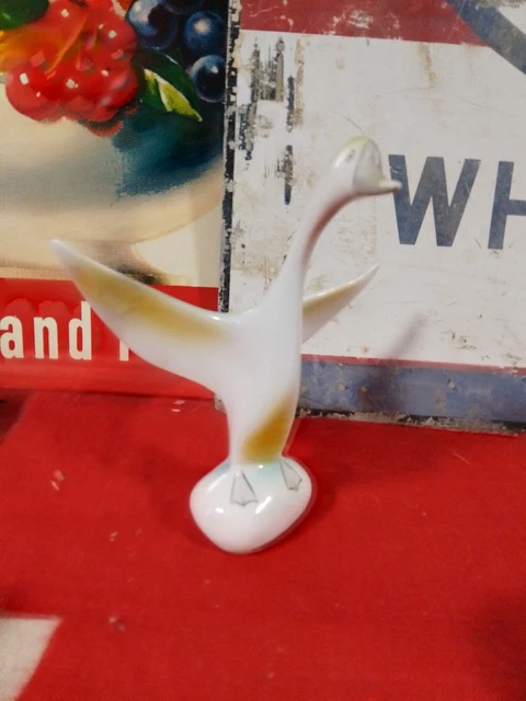 Vintage Hollohaza Hungary White And Gold Porcelain Duck Goose Figurine Ornament