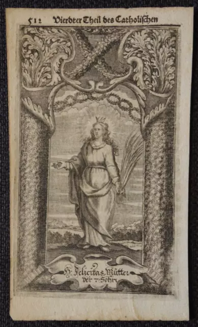 Heiligenbild  FELICITAS   Kupferstich  holy card  santino  17.Jh.  gravure  #182