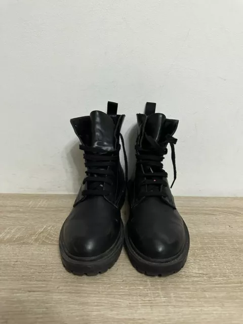LADIES WOMEN'S BLACK Faux Leather Ankle Lace Up Boots Uk Size 6 Eur 39 ...