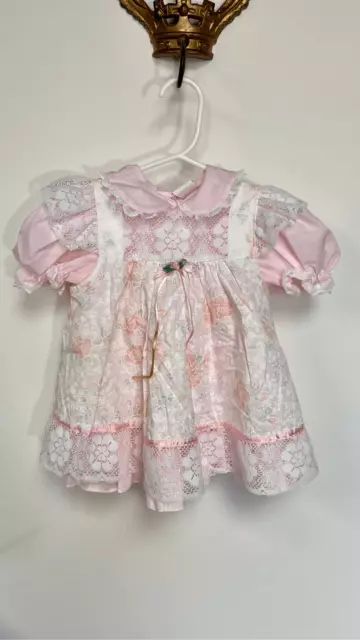 Vintage 1970s Bryan Baby Girl Toddler 2T Pink Lace Easter Dress Outfit USA