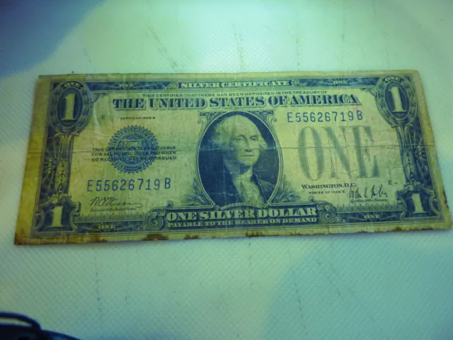 1928 B $1 Dollar Blue Seal "FUNNY BACK" Silver Cert Serial #E55626719B CIR