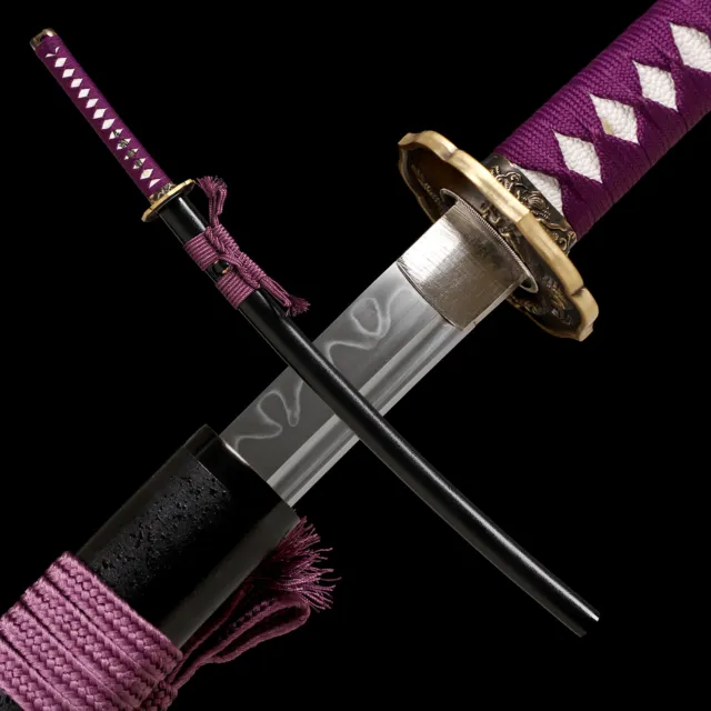 Clay Tempered T10 Steel Blade Japanese Sword Samurai Katana Brass Dragon Tsuba