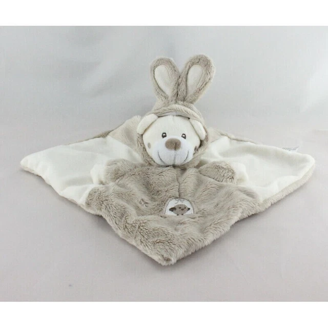 Doudou Carré Ours Déguisé en Lapin Gris Taupe Oiseau  Simba Nicotoy
