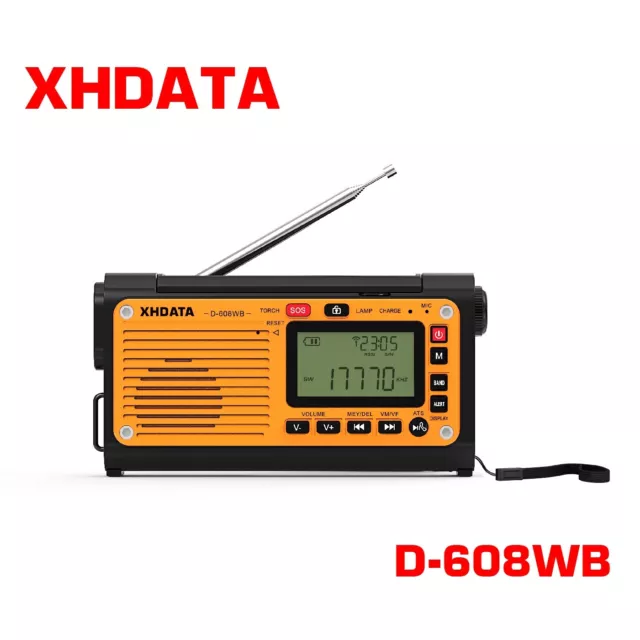 XHDATA D-608WB FM/AM/SW/NOAA Radio Solar Hand Crank Emergency Rechargeable Radio