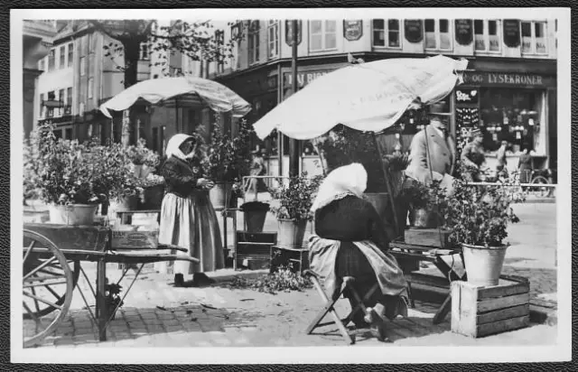 Copenhagen Denmark RPPC Old Women Selling Flowers Photo Postcard