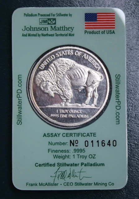 2005 Palladium Buffalo 1 Oz. Lewis & Clark Stillwater, Johnson Matthey Sealed #5