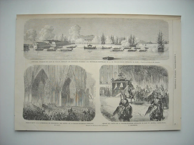 1860 Engraving. En Harade De Toulon, L'escadre. The Grand Duchesse Stephanie De Bade