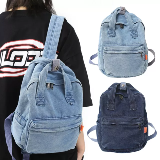 Women Small Denim Backpack Retro Jean Handbag Vintage Shoulder Bag School Travel