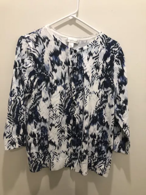 Christopher & Banks Blue/White Print Button Up Cardigan Sweater - Size Large