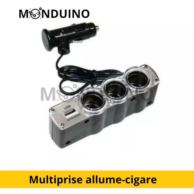 Multiprise allume-cigare Répartiteur Doubleur 3x Prises + USB Allume-cigare Voit