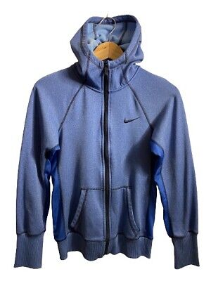 Nike Embroidered Women’s DriFit Zip Up Hoodie Sweatshirt Blue Sz XS EUC