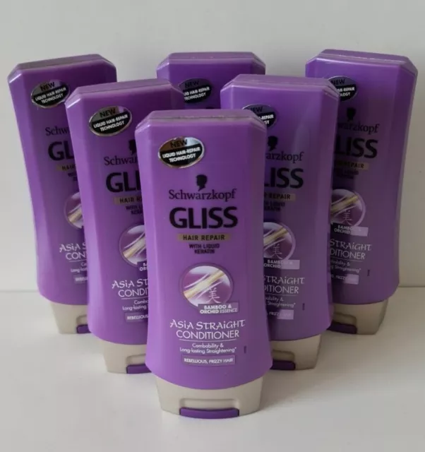 6 x Schwarzkopf Gliss Asia Straight Conditioner 200ml Each Keratin Frizzy Hair