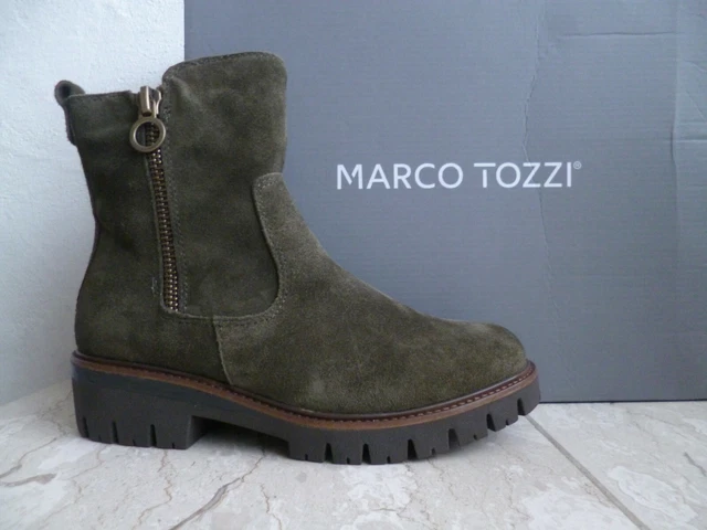 Marco Tozzi Bottes Bottines pour Femmes Bottines Bottes Vert Olive Cuir Neuf